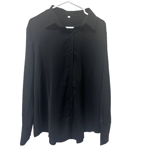 Button Up Blouse Womens XL Black Minimalist Career Office Academia Capsule NWOT - Picture 1 of 5